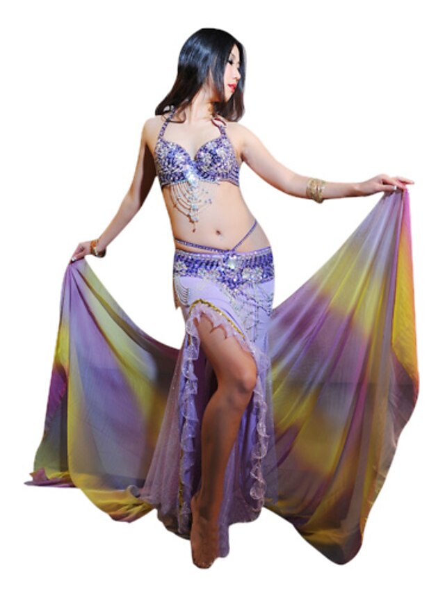  3-delt dancewear polyester med beading ydeevne mavedans outfit til damer flere farver