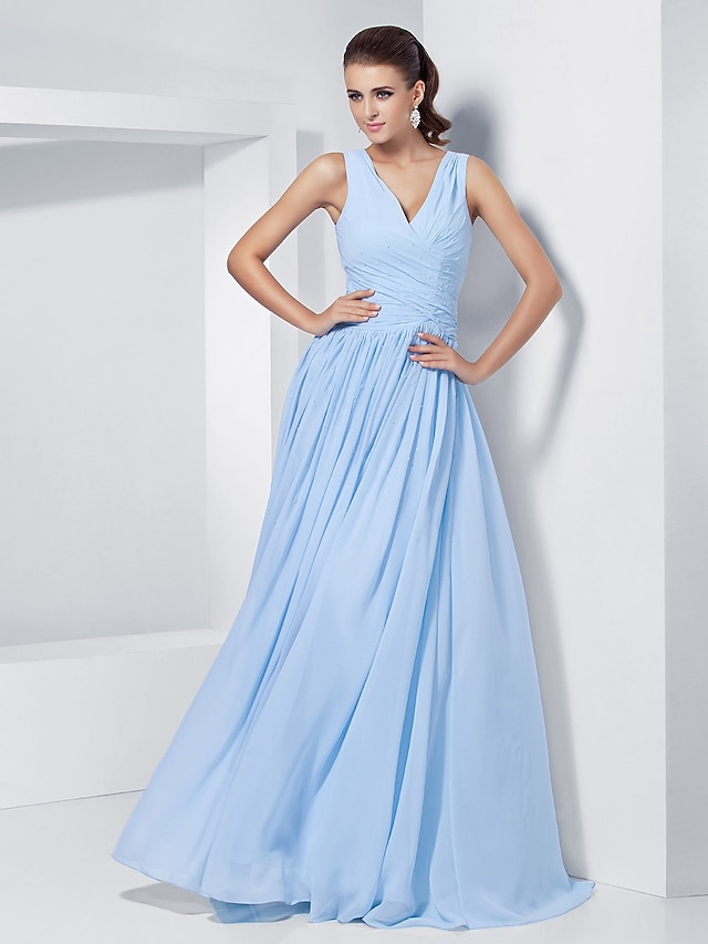  De Baile Elegante Baile de Formatura Noite Formal Baile Militar Vestido Decote V Sem Manga Longo Chiffon com Cruzado Miçangas 2022