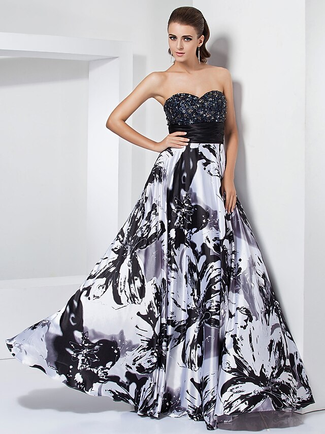  A-line prinsessans stroplösa älskling golvlängd stretch satin prom klänning med beading av ts couture®