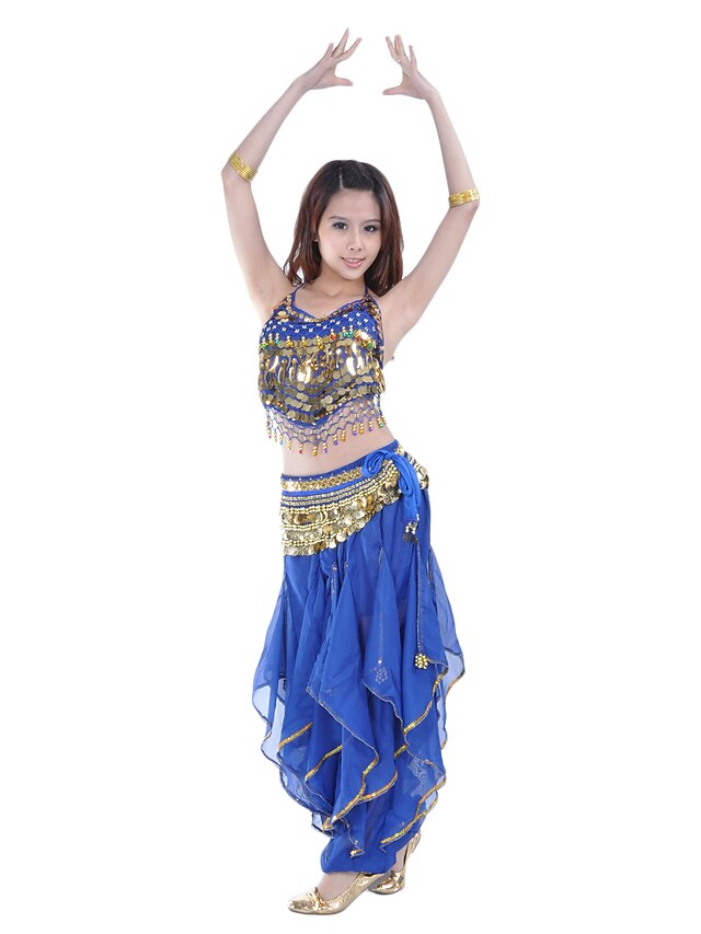 Belly Dance Outfit Belly Dance Coin Beading Womens Performance Sleeveless Natural Chiffonbelly 0966