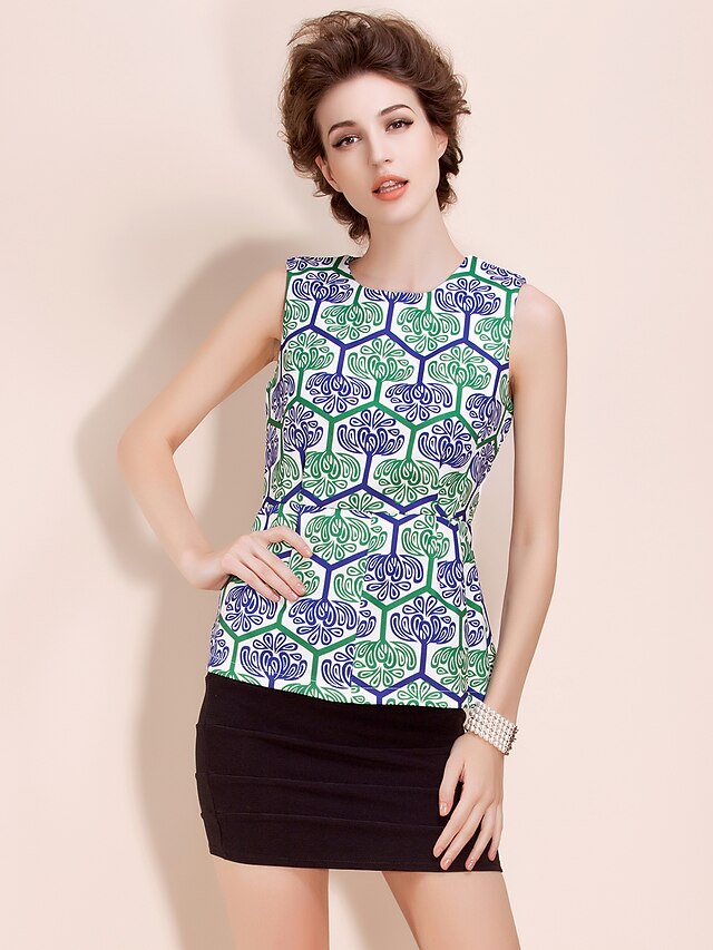  TS Baroque Style Grid Print Sleeveless Blouse Shirt (More Colors)