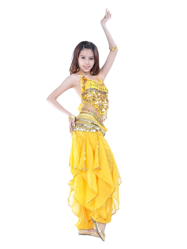 Belly Dance Outfit Belly Dance Coin Beading Womens Performance Sleeveless Natural Chiffonbelly 3344