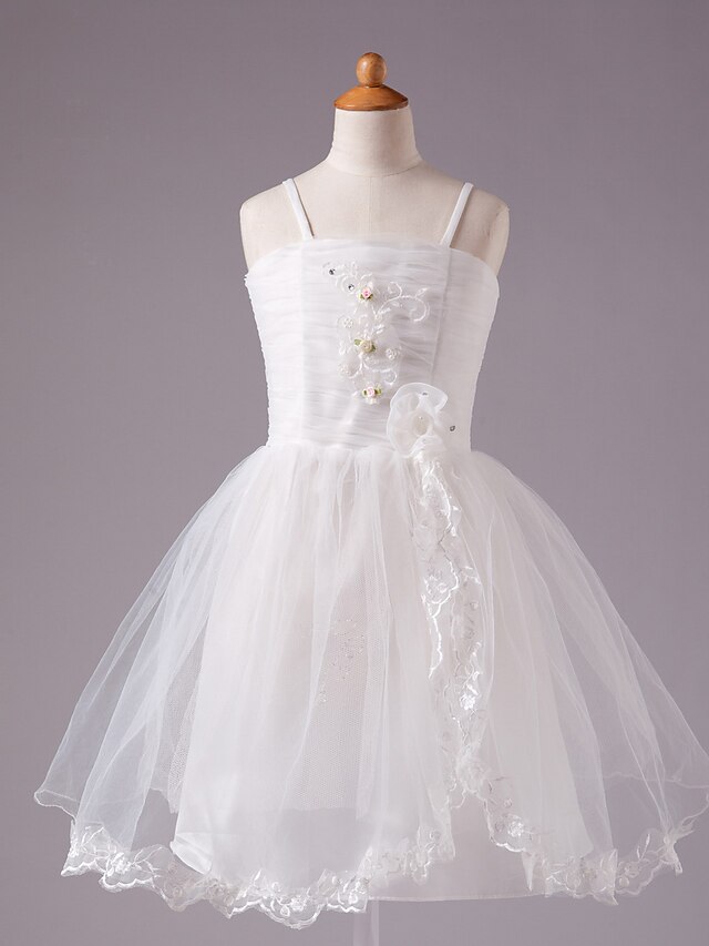  Πριγκίπισσα Μέχρι το γόνατο Φόρεμα για Κοριτσάκι Λουλουδιών Πρώτη Κοινωνία Χαριτωμένο φόρεμα χορού Σατέν με Δαντέλα Κατάλληλο 3-16 ετών