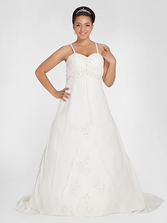  Princess A-Line Wedding Dresses Spaghetti Strap Chapel Train Chiffon Sleeveless with 2020