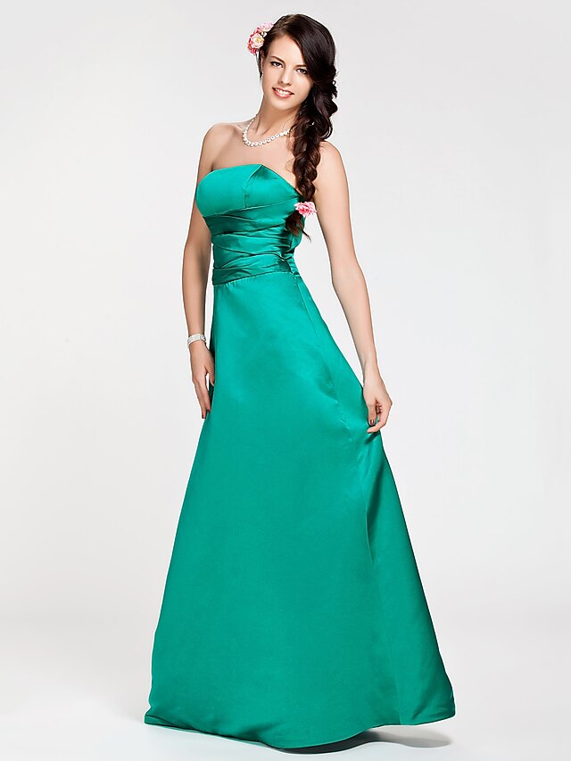  A-Line / Princess Strapless Floor Length Satin Bridesmaid Dress with Criss Cross by LAN TING BRIDE®