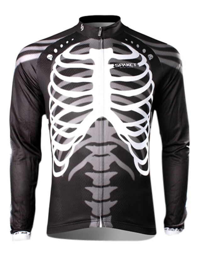  SPAKCT Men's Long Sleeve Cycling Jersey Winter Polyester Black / White Skeleton Bike Jersey Top Mountain Bike MTB Road Bike Cycling Thermal / Warm Breathable Quick Dry Sports Clothing Apparel