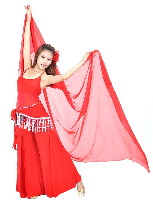  Belly Dance Outfits Women's Training Crystal Cotton Beading / Tassel Sleeveless Natural Top / Pants / Hip Scarf