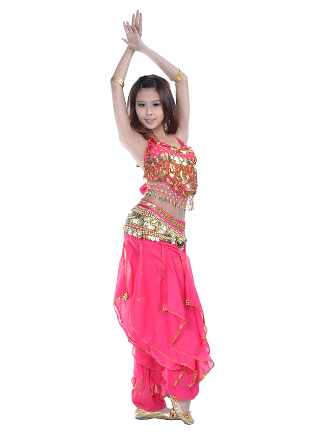 Belly Dance Outfit Belly Dance Coin Beading Womens Performance Sleeveless Natural Chiffonbelly 7006