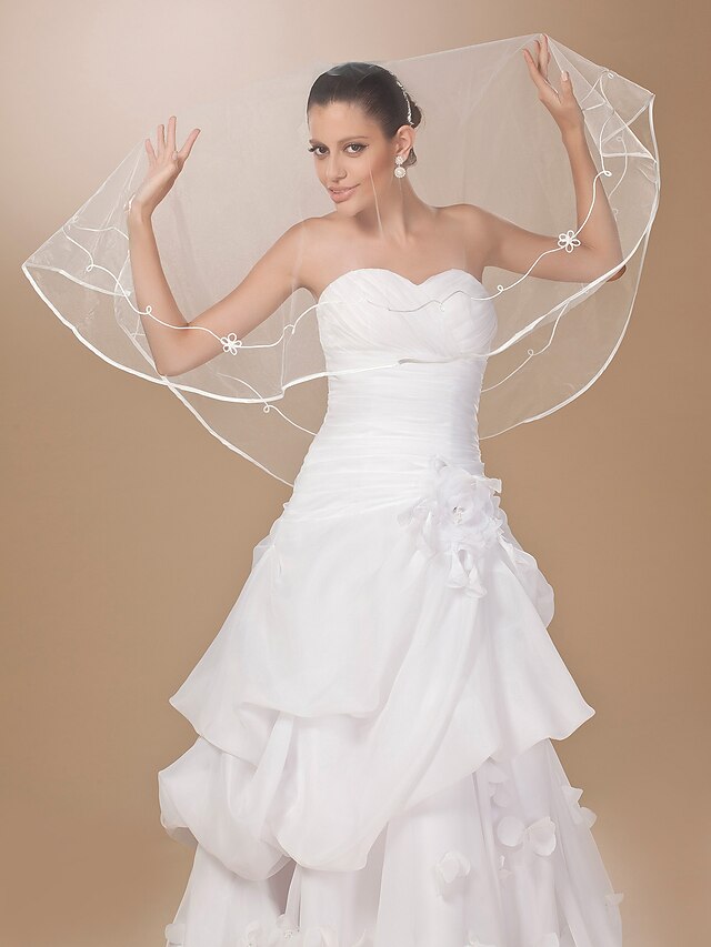  One-tier Tulle Ribbon Edge Elbow Wedding Veil