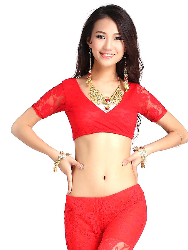 Dancewear Lace Belly Dance Short Sleeve Top For Ladies More Colors