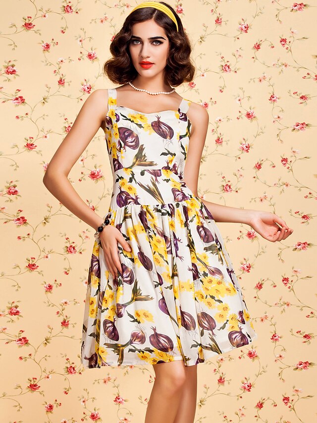  Yellow Dress - Sleeveless Summer Vintage Yellow