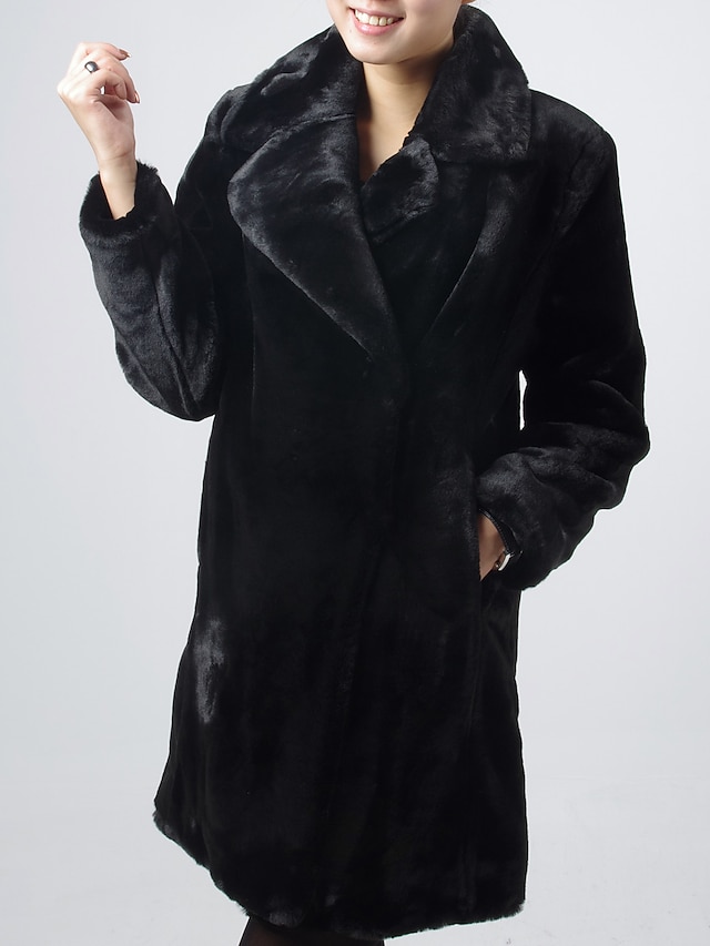  Long Sleeve Turndown Collar Evening/ Career Imitation Mink Fur Coat