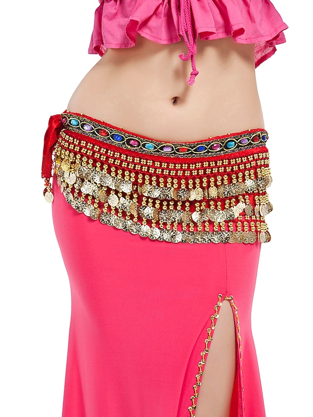  Belly Dance Hip Scarf Coin Beading Women's Performance Polyester