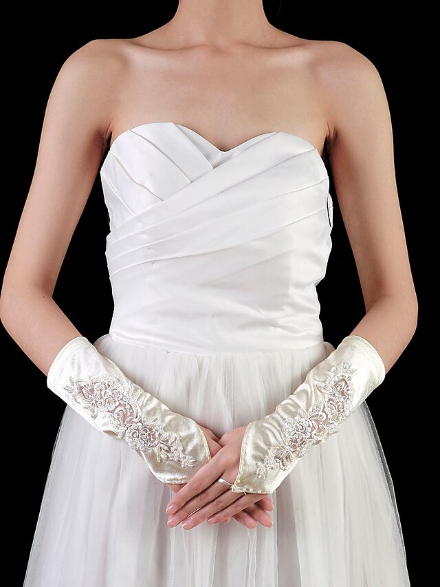  Raso Al polso Guanti Guanti da sposa With Perline / Con applique