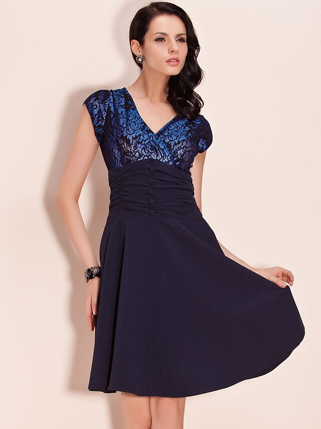  TS Lace Splice V neck Dress