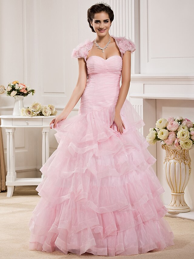  Ball Gown Sweetheart Neckline Floor Length Organza Made-To-Measure Wedding Dresses with by / Yes / Wedding Dress in Color