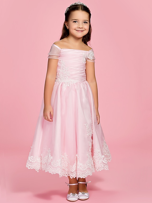  Πριγκίπισσα Μέχρι τον αστράγαλο Φόρεμα για Κοριτσάκι Λουλουδιών Πρώτη Κοινωνία Χαριτωμένο φόρεμα χορού Οργάντζα με Φιόγκος(οι) Κατάλληλο 3-16 ετών