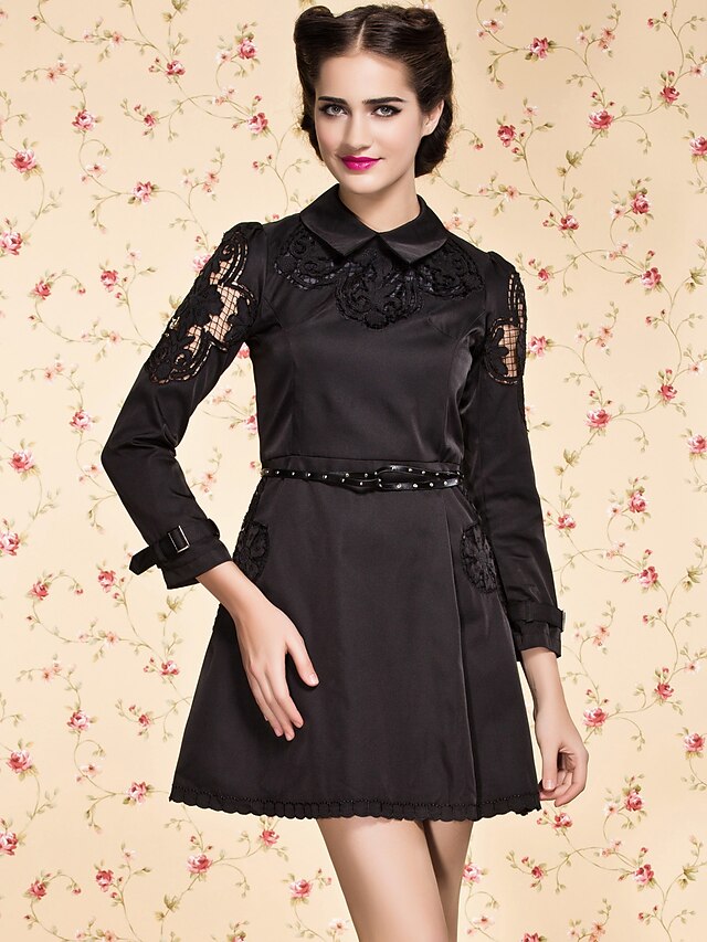  Black Dress - Long Sleeve Vintage Black Beige