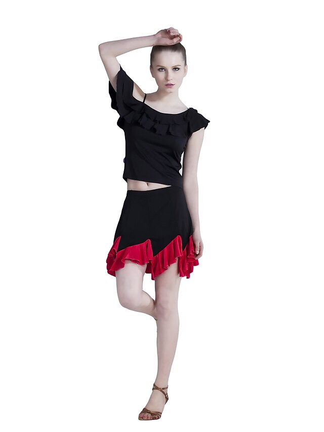  poliester Dancewear z plisami Latin top i spódnica dla pań