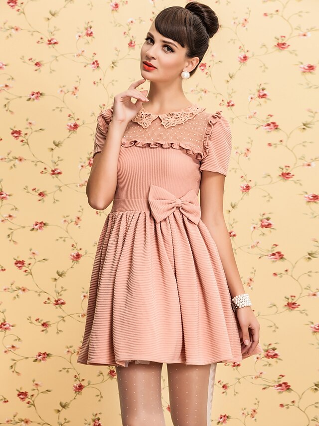  Peach Dress - Short Sleeve Vintage Peach