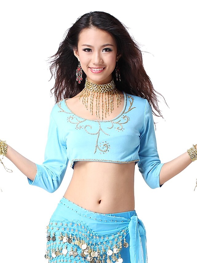 Dancewear Crystal Cotton With Appliques Belly Dance Top For Ladies More Colors