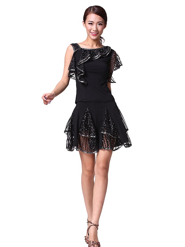  Performance Dancewear Cotton and Polyester and Tulle Latin Dance Top and Skirt For Ladies