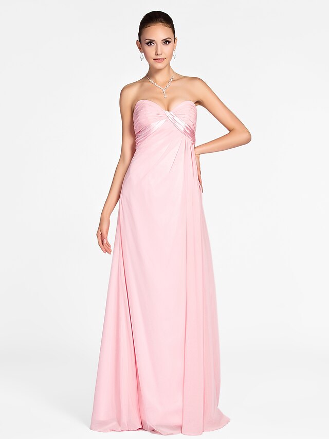  A-Line / Princess Strapless / Sweetheart Neckline Floor Length Chiffon Bridesmaid Dress with Draping / Side Draping / Criss Cross by LAN TING BRIDE®