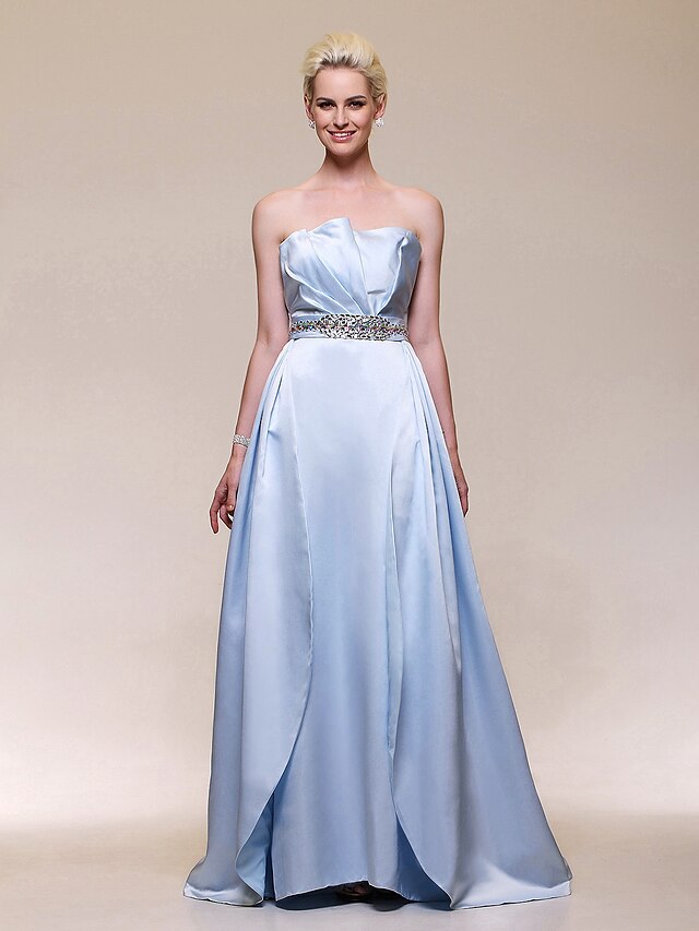  Ball Gown Celebrity Style Inspired by Golden Globe Formal Evening Military Ball Dress Strapless Sleeveless Floor Length Satin with Beading Side Draping 2020