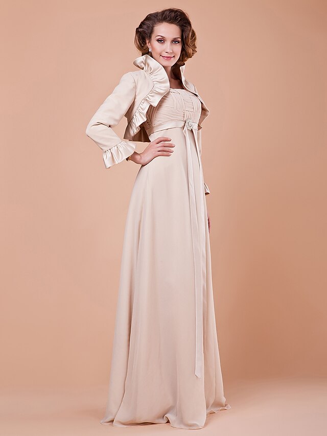  Sheath / Column Mother of the Bride Dress Wrap Included Straps Floor Length Chiffon Satin 3/4 Length Sleeve with Sash / Ribbon Criss Cross Crystals 2021
