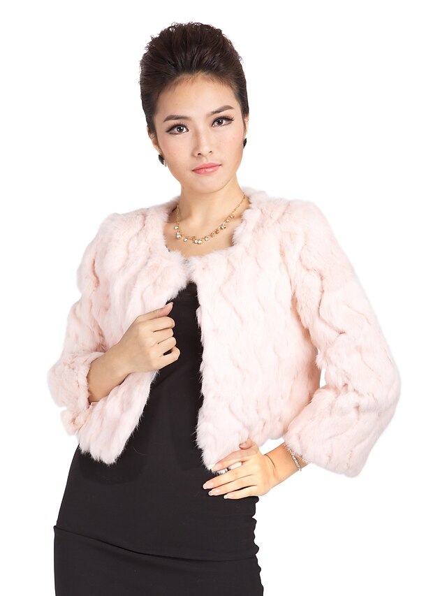  Lovely Long Sleeve Collarless Evening/Casual Rabbit Fur Jacket(More Colors)