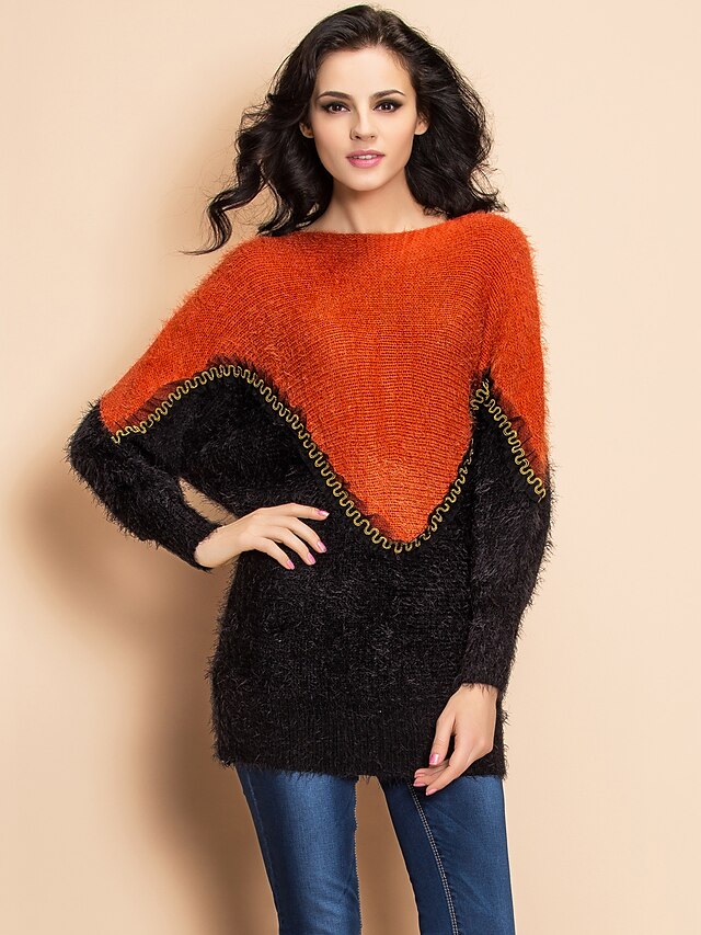  TS Contrast Color Plush Fabric Loose Sweater