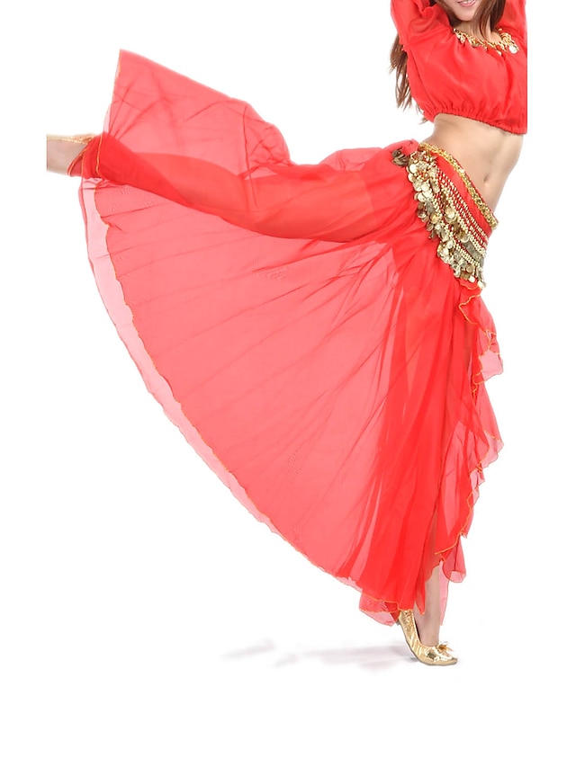 Belly Dance Skirt Split Front Women's Training Performance Dropped Chiffon (WITHOUT Hip Scarf)