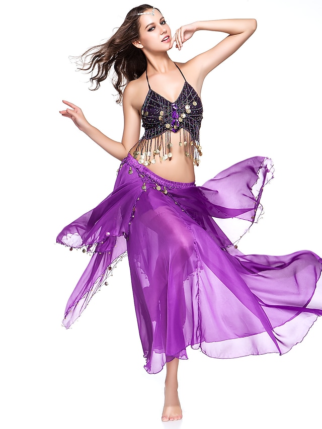  Belly Dance Skirt Coin Women's Performance Dropped Chiffon