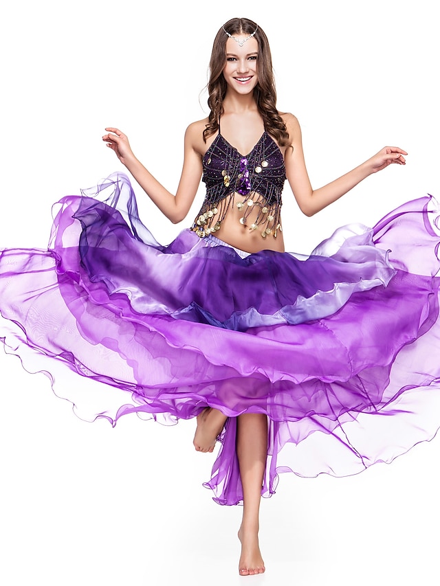  ρούχα σιφόν με βαθμίδες φούστα χορό της κοιλιάς για τις κυρίες περισσότερα χρώματα