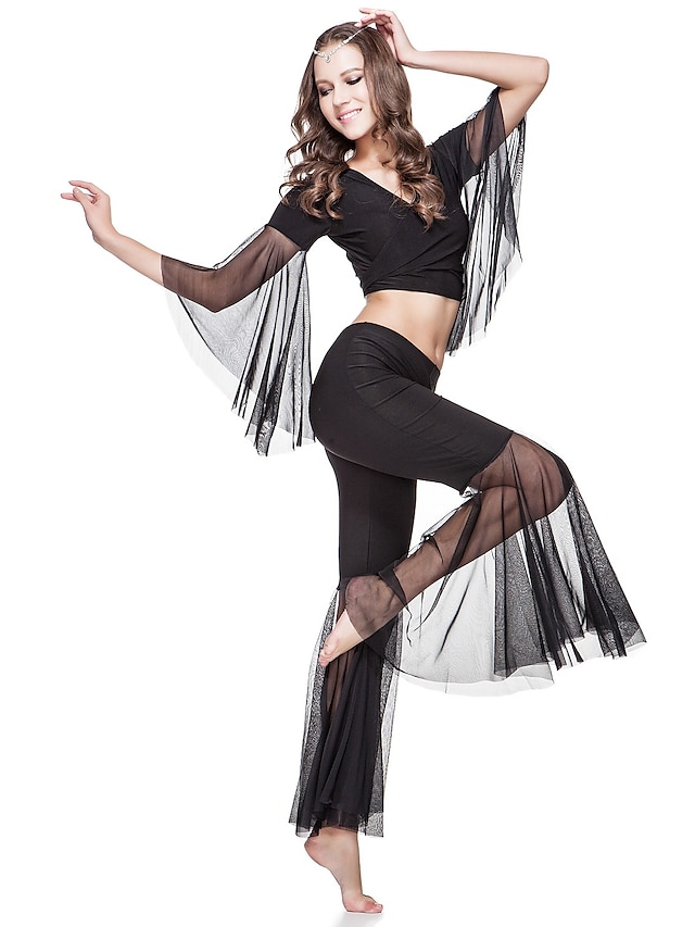  Belly Dance Women's Training 3/4 Length Sleeve Dropped Crystal Cotton