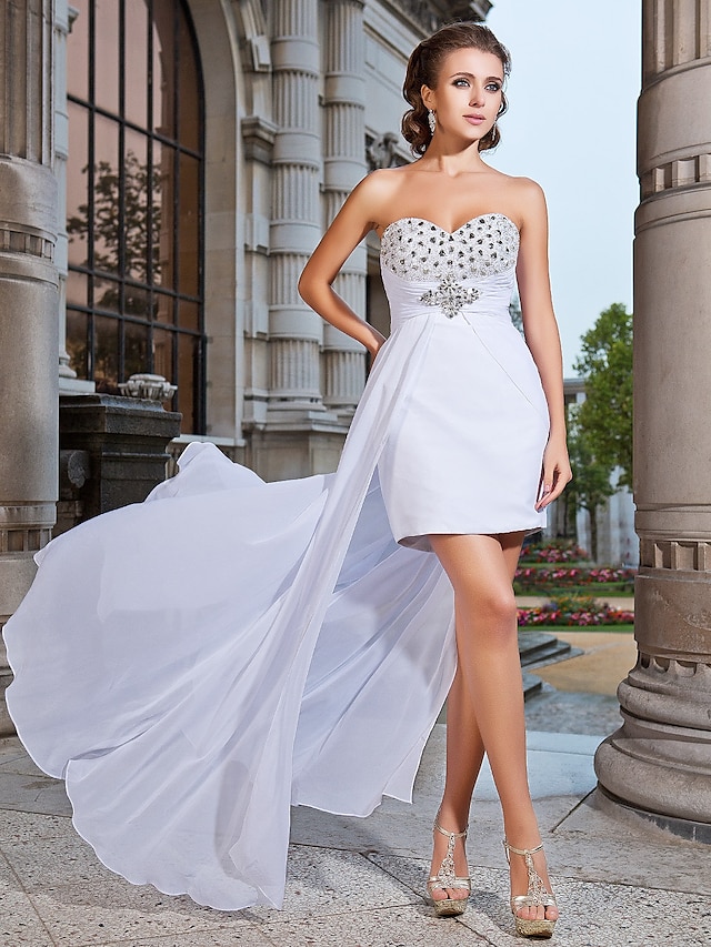  מעטפת \ עמוד לב (סוויטהארט) א-סימטרי שיפון שמלה עם חרוזים / פרטים מקריסטל על ידי TS Couture®