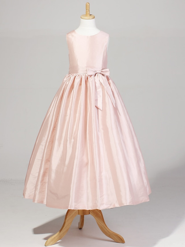  Princess Ankle Length Flower Girl Dress Wedding Party Cute Prom Dress Taffeta with Sash / Ribbon Fit 3-16 Years