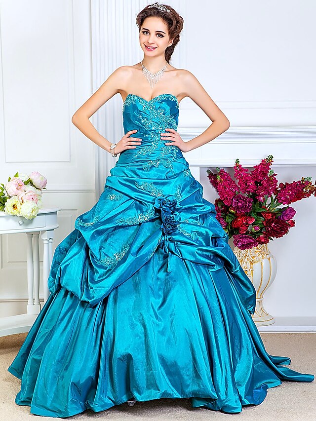  Ball Gown Open Back Dress Quinceanera Prom Floor Length Sleeveless Sweetheart Taffeta with Pick Up Skirt Criss Cross Beading 2024