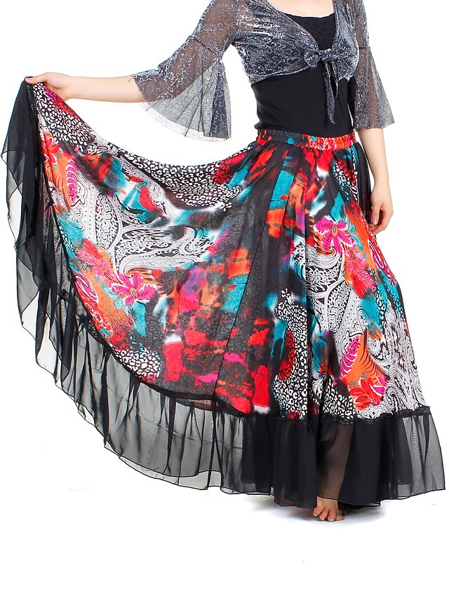  Dancewear Chiffon With Print Performance Belly Skirt For Ladies