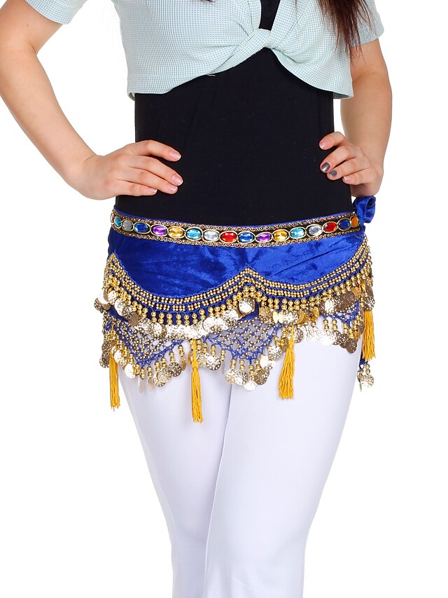  Dancewear Velvet With Coins/Beading Performance Belly Dance Belt For Ladies More Colors