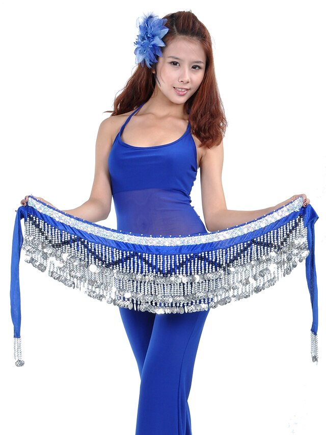  Belly Dance Hip Scarf Coin Beading Women's Training Polyester