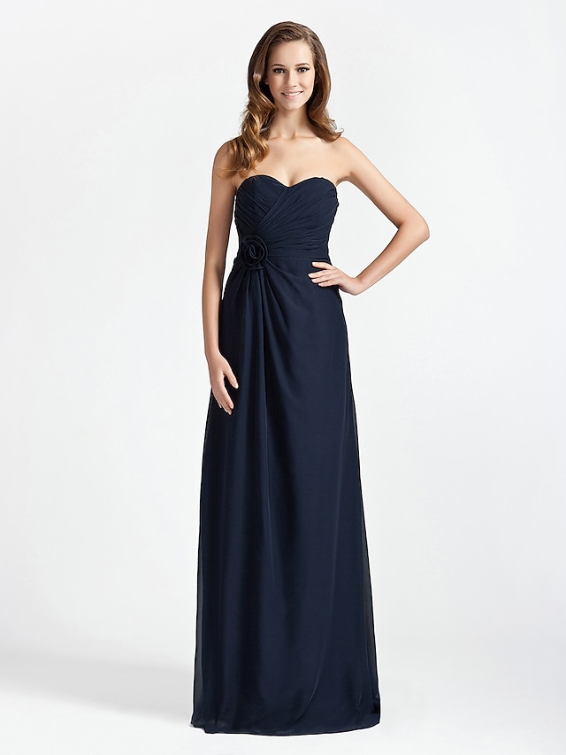  Sheath / Column Sweetheart Neckline / Strapless Floor Length Chiffon Bridesmaid Dress with Criss Cross / Flower