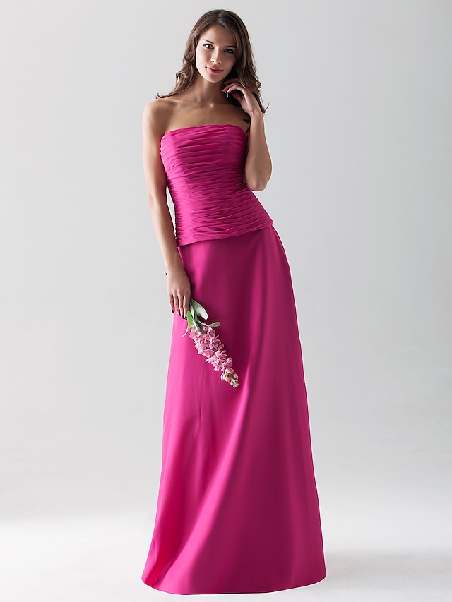  Sheath / Column Strapless / Straight Neckline Floor Length Chiffon Bridesmaid Dress with Ruched by Lightinthebox / Open Back