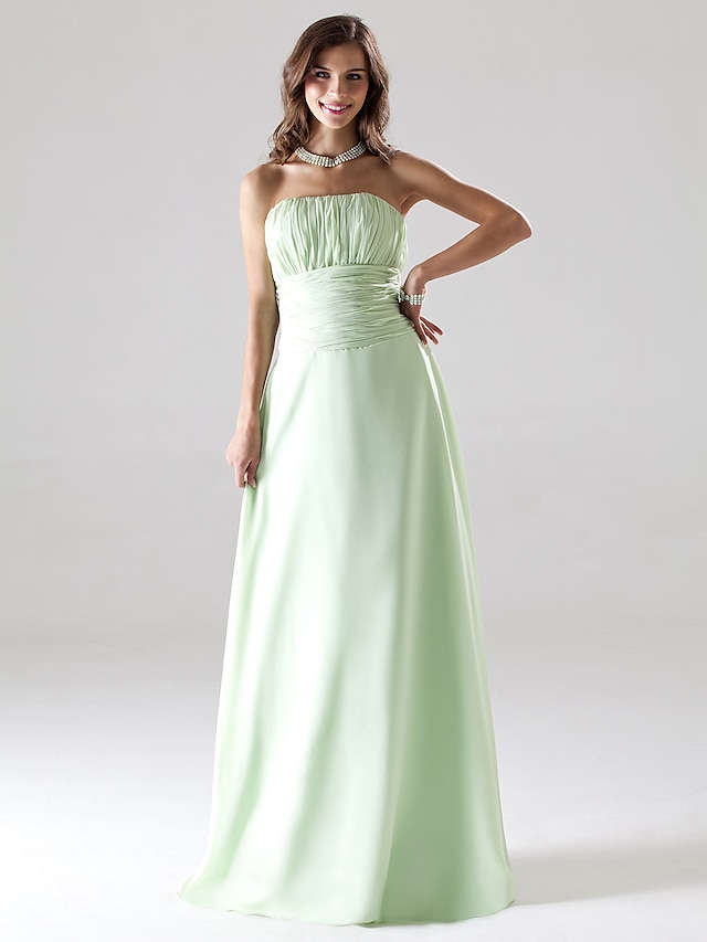  Ball Gown / A-Line Bridesmaid Dress Strapless Sleeveless Elegant Floor Length Chiffon with Ruched / Draping 2022
