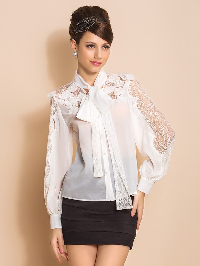  TS Lace Bow Long Sleeve Bluse Shirt