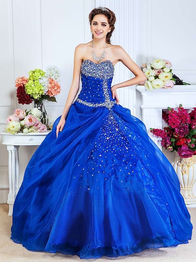  Ball Gown Sweetheart Floor-length Organza Evening/Prom Dress With Beading And Side Draping