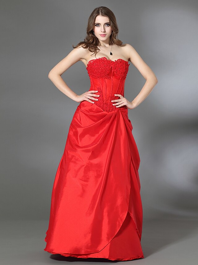  Ball Gown Open Back Prom Formal Evening Military Ball Dress Strapless Sweetheart Neckline Sleeveless Floor Length Taffeta with Beading Appliques 2020