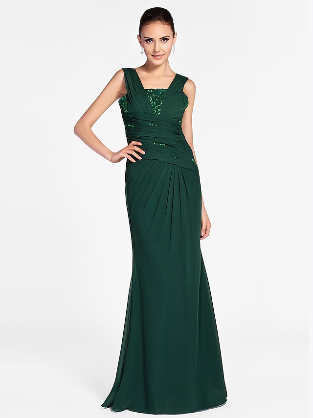  Tubinho Elegante Vestido Noite Formal Baile Militar Longo Sem Manga Correias Chiffon com Cruzado Miçangas Pregueado 2023