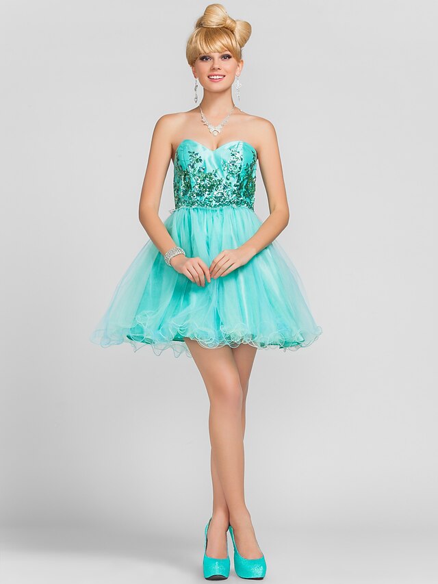  Ball Gown Homecoming Cocktail Party Prom Dress Strapless Sweetheart Neckline Sleeveless Short / Mini Tulle with Sequin Ruffles Draping 2020