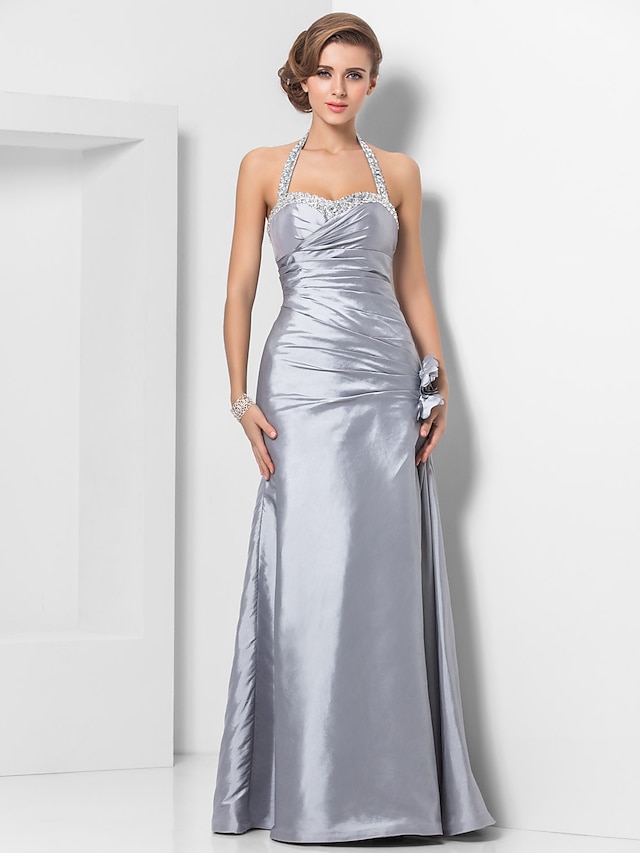  Sheath / Column Elegant Dress Prom Formal Evening Floor Length Sleeveless Sweetheart Taffeta with Ruched Beading 2023